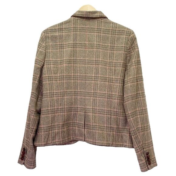 Lands End Glen Plaid Single Button Blazer Tan & Brown Leather Buttons Size 16 - Picture 8 of 15